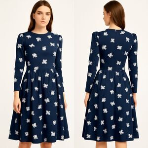 Vintage Dress Romantic Dark Feminine Preppy Chic Cottage Core Bows Blue Modest 4